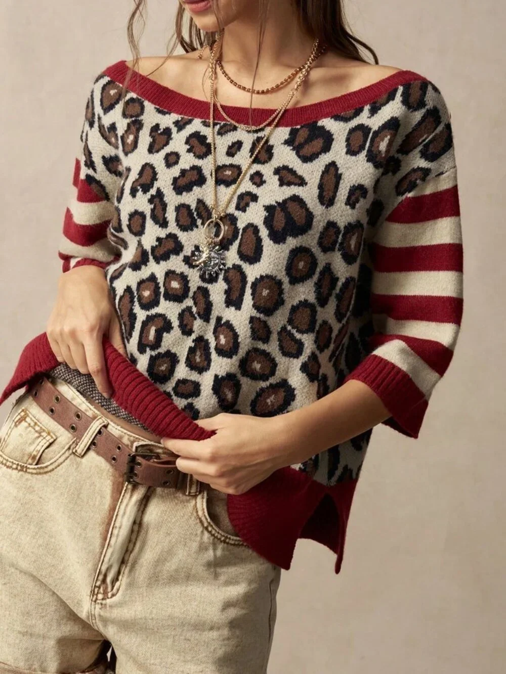 Multicolor Casual Women's Mid-Sleeve Pullover Sweater